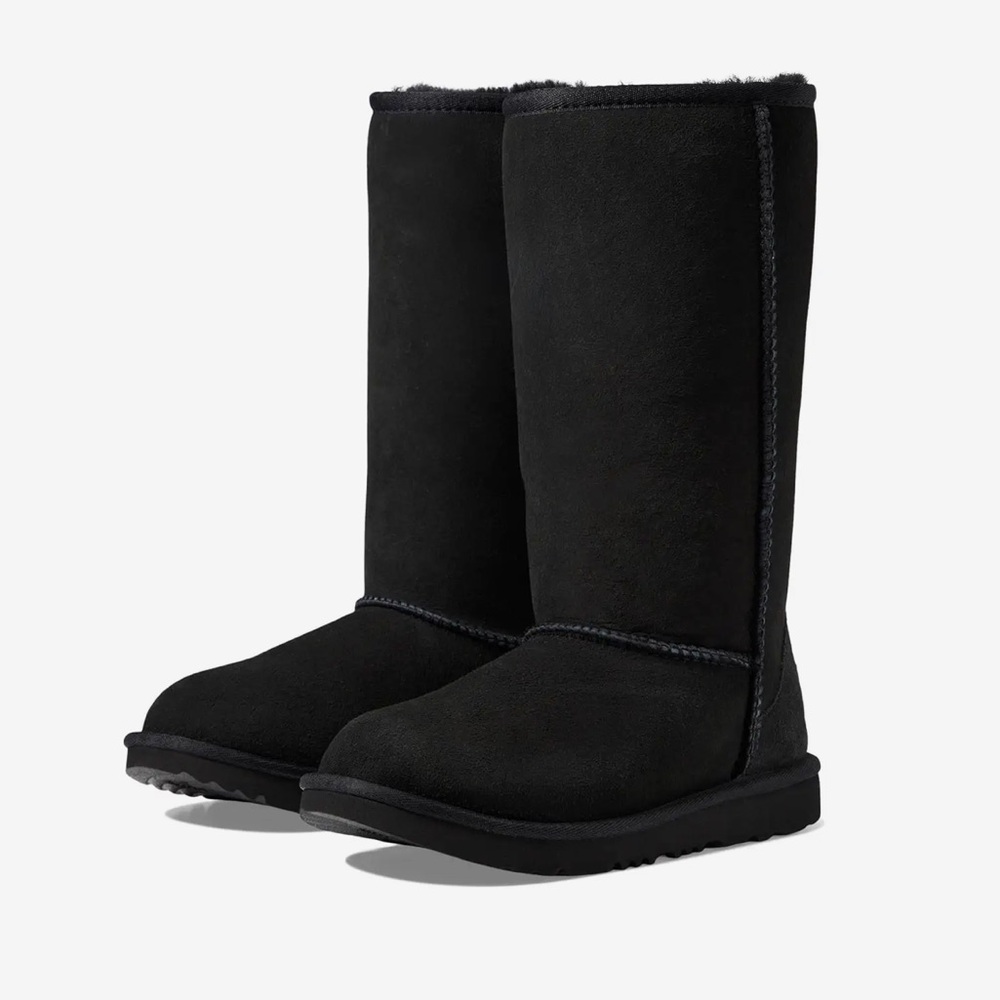 Ugg Black Tall Black Shearling Boots Bigs Kids Girl EUC - Picture 1 of 10